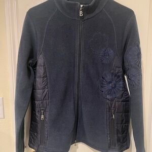 Bogner Women’s Sz Large Navy Blue Floral Embroidered Fleece Jacket